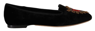 Dolce & Gabbana Black DG Sacred Heart Patch Slip On Flat Shoes