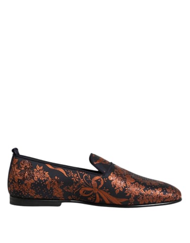 Dolce & Gabbana Svart Jacquard Polyester Slip On Loafers Skor