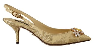 Dolce & Gabbana Gold Crystal Slingbacks Pumps Heels Shoes