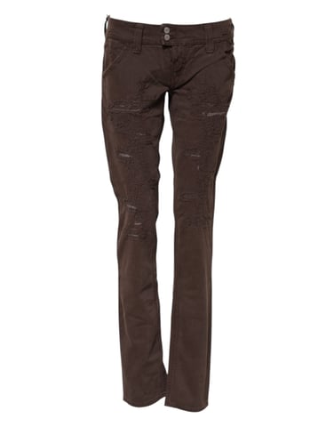 CYCLE Brown Cotton Low Waist Skinny Casual Jeans
