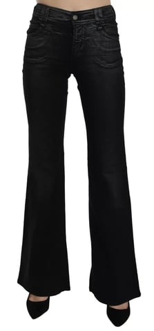 John Galliano Black Washed High Waist Flared Denim Casual Pants Jeans