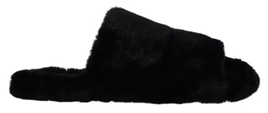 Dolce & Gabbana Black Polyester Faux Fur Mens Flats Sandals Shoes