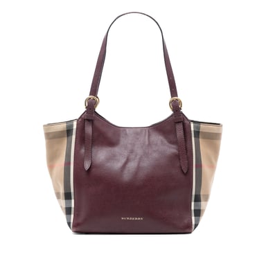Begagnad Liten Läder- och House Check Canvas Canterbury Tote