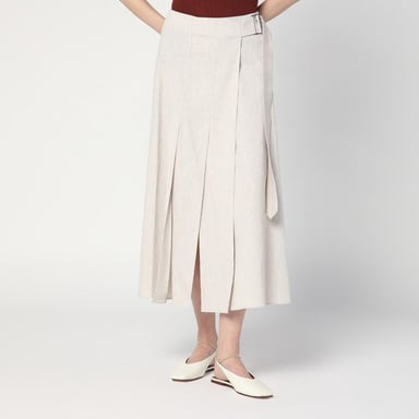 Traxs Grey Melange Skirt In Linen Blend