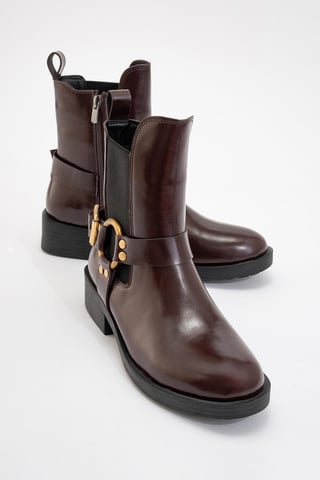 Stone Buckled Zip Ankle Boot