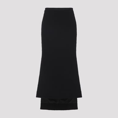 Black Asymmetric Straight-fit Virgin Wool Skirt