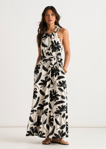 Mono-print, linnenmix, trapezejurk met ceintuur