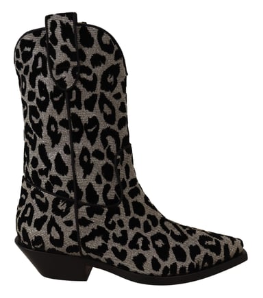 Dolce & Gabbana Gray Black Leopard Cowboy Boots Shoes
