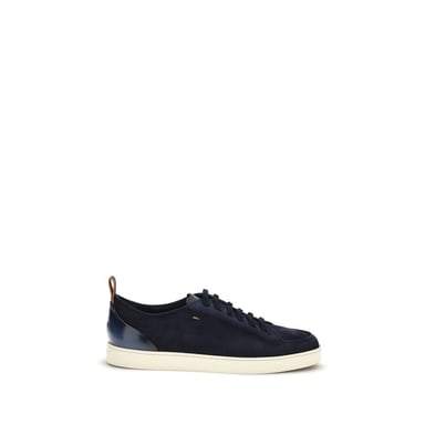 Santoni Blauw Calf Leather Bos Taurus Lage Sneakers