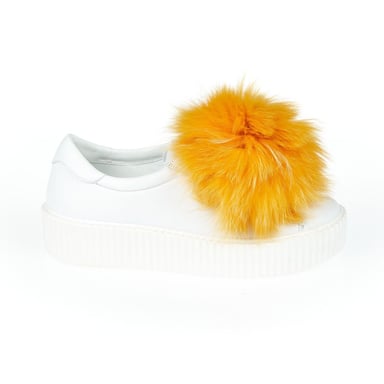 Mr&Mrs Italy Vita Textil Kvinnor Sneakers Med Äkta Päls Pom Poms