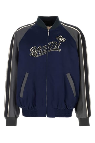 Navy Blue Satin Bomber Jacket