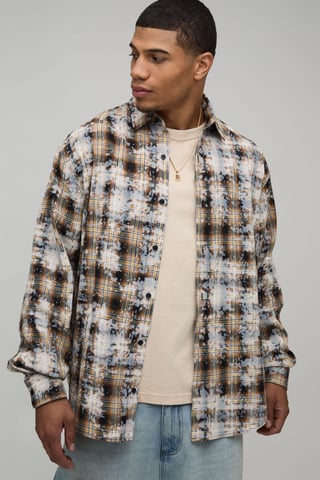 Oversized Badge Applique Checked Shirt