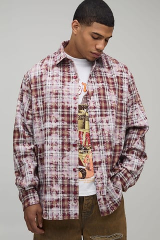 Oversized Badge Applique Checked Shirt
