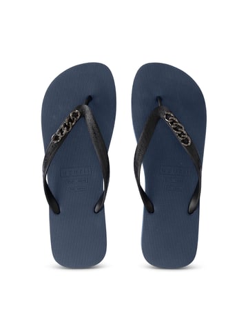 Zilverkleurige kleine teenslipper marineblauw