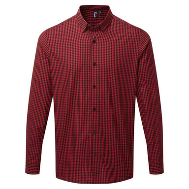 Premier Mens Maxton Checked Long-Sleeved Shirt (Black/Red)