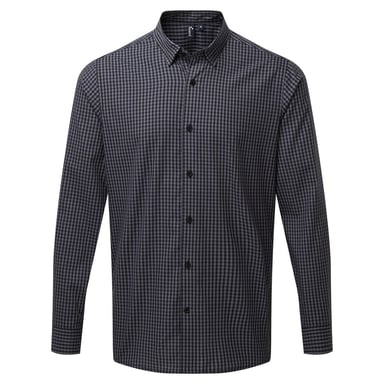 Premier Mens Maxton Checked Long-Sleeved Shirt (Steel/Black)