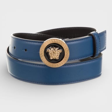 Versace Medusa Leather Belt, Navy Blue and Black
