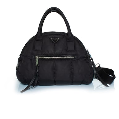 Prada, bomber bowler bag in black