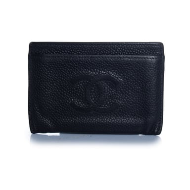 Chanel, black pebbled leather card holder