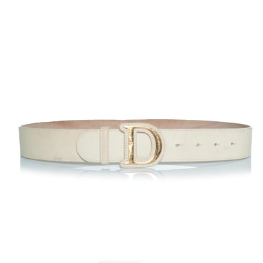 Dior, gold buckled D belt with beige leather