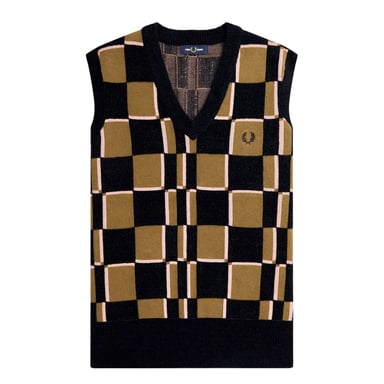Fred Perry Navy Glitch Chequerboard Shaded Stone Gebreide Tanktop