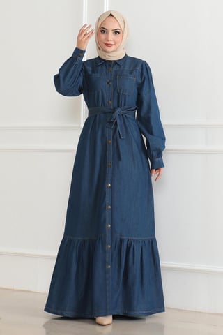 Volang Detailed Denim Klänning Mörkblå