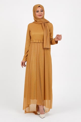 Glittrande Veckad Aftonklänning Brun-beige