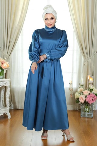 Pärl Satin Aftonklänning Indigo
