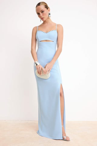 Women's Navy blue Flat Maxi Sleeveless Shift Evening & prom dresses