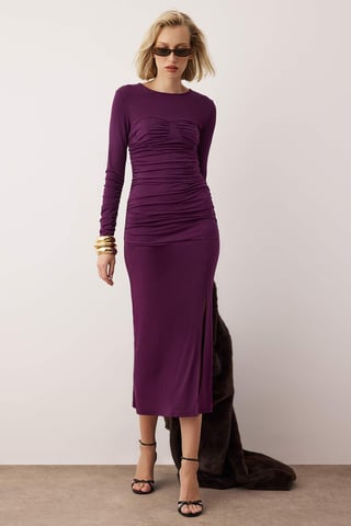 Lila Unifarben Midi Lång Chic/Night Bodycon Klänning för Dam
