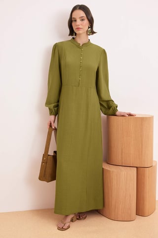 Women's Green Flat Maxi Long A–line Hijab dress