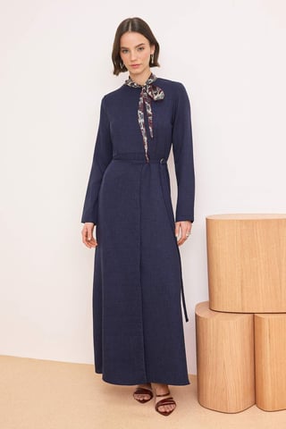 Women's Navy blue Flat Maxi Long Skater Hijab dress