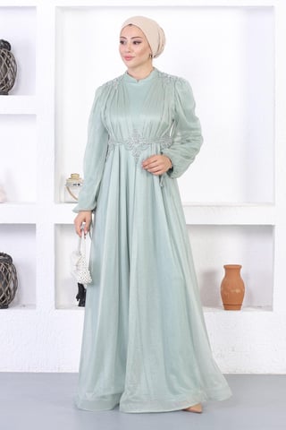 Pearly Lace Glitter Evening Dress Mint