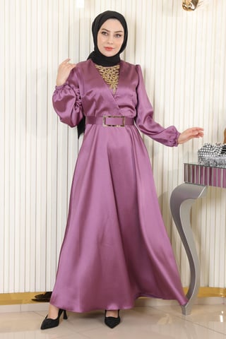 Satin Aftonklänning With Sten Details, Dammig rosa