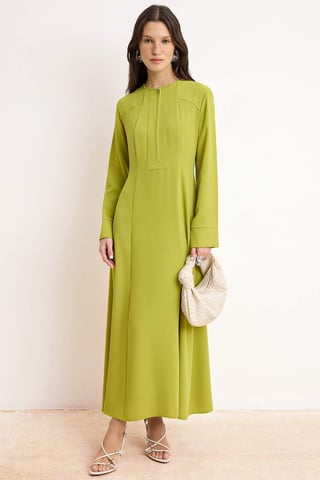 Women's Green Flat Maxi Long Casual/daily A–line Hijab dress
