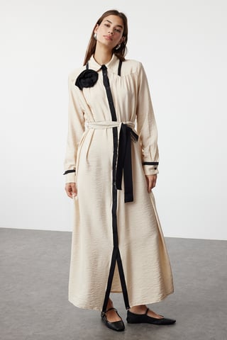 Dam ecru rak maxi lång casual/daglig hijabklänning