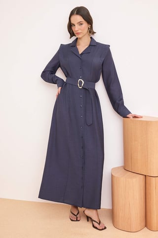 Women's Navy blue Flat Maxi Long Casual/daily Shift Hijab dress