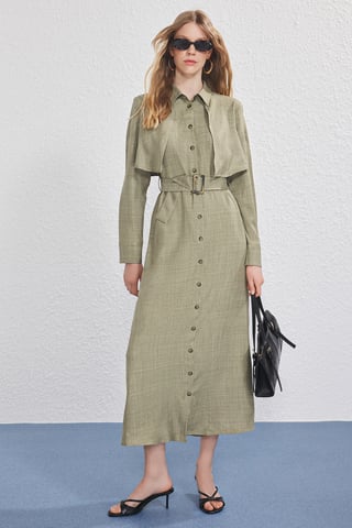 Damklänning med rak maxi-krage, avslappnad hijab-klänning, casual/vardaglig stil
