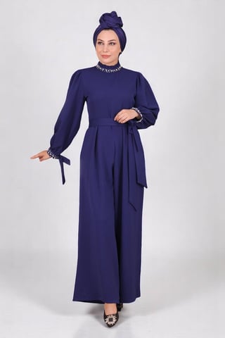 Pearl Detailed Jumpsuit Dress Indigo