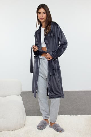 Women's Grey Straight Dressing gown
