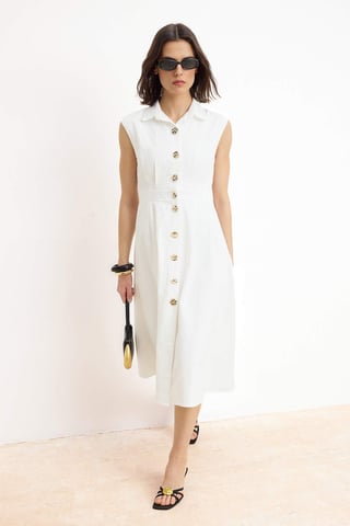 Women's Flat Midi Sleeveless Casual/daily Shirt dress Dress