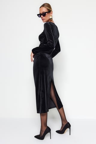 Unifarben Midi Lång Afton-/Vardagsklänningar Slim fit Dam
