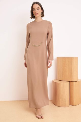 Women's Brown Flat Maxi Long Casual/daily A–line Hijab dress
