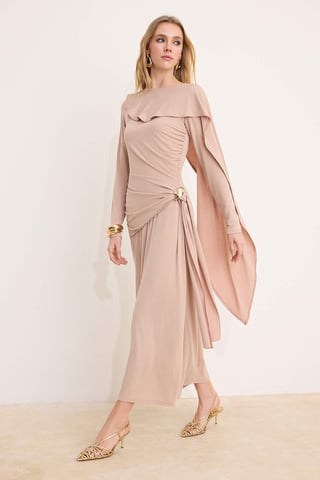 Women's Brown Flat Maxi Long Chic/night Bodycon Hijab dress
