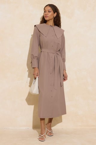 Women's Brown Flat Maxi Long Casual/daily A–line Hijab dress
