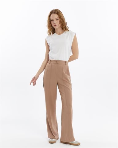 Dam Dubbel Crêpe Grässtygn Detailed Ficka Palazzo-byxor Mink