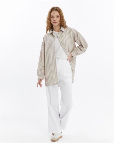 Women's Double Crepe Grass Stitch Detailed Pocketed Palazzo Trousers White