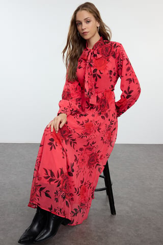 Women's Pink Flowering Maxi LONG Casual/Daily Regular Hijab Dress
