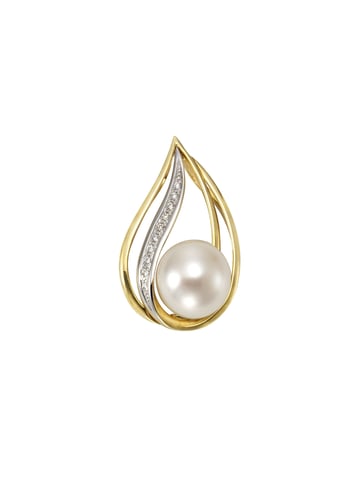 Orolino Trailer Gold 585 two-coloured with white pearl 9,5-10mm + 10x brilliant cut diamonds 0,04ct.