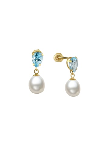 Fascination by Ellen K. Earrings Gold 333 pearl white topaz blue (beh.)